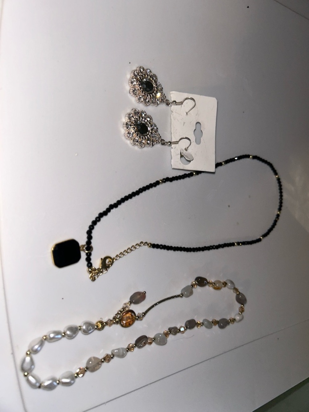 T.J.Maxx Black onyx crystal Pendant Necklace with Drop Earrings